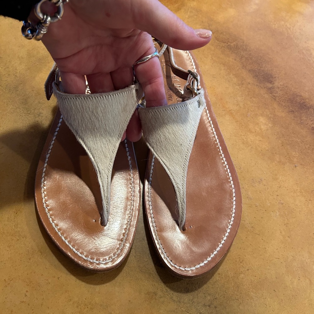 K.Jacques Tan and Cream pony fur Leather Sandals 40